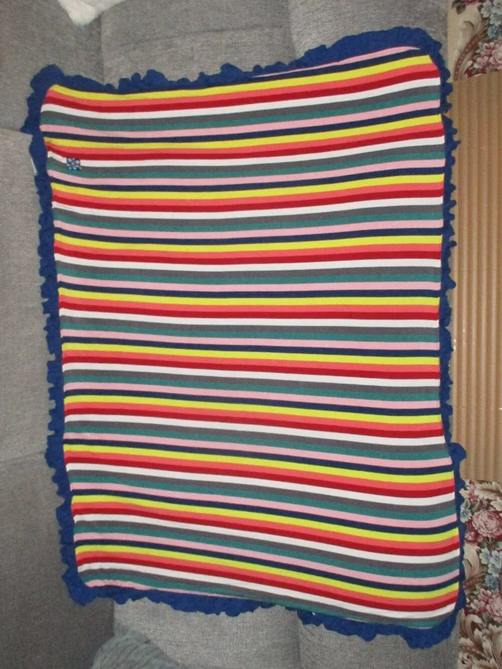 Kickee Pants Stroller Throw Blanket with Navy Blue Ruffle  Primary Colors